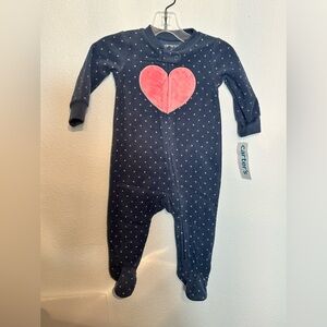 Carter's Dark Blue Footie Pink Heart Sz 6M NWT